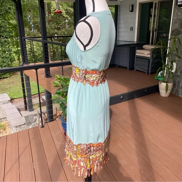 ⭐️SHANGHAI TANG⭐️ Seafoam Green Silk Dress with leaf embellishments ⭐️STUNNING - Picture 16 of 16